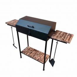 Мангал з кришкою на 12 шампурів 3мм для барбекю та шашликів. Дерев'яні полиці, знімні ніжки, решітка-гриль, совок та кочерга