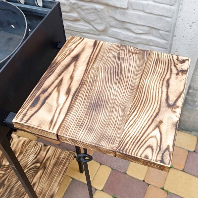 Мангал з кришкою на 12 шампурів 4мм для барбекю та шашликів. Дерев'яні полиці, знімні ніжки, решітка-гриль, совок та кочерга