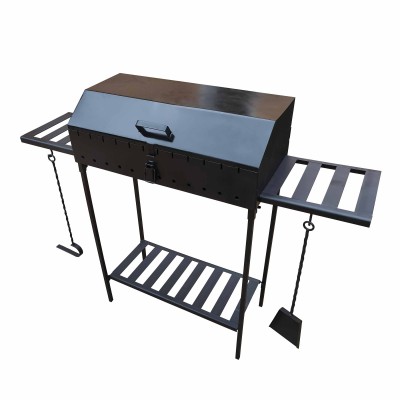 Мангал з кришкою на 12 шампурів 5мм для барбекю та шашликів. Металеві полиці, знімні ніжки, решітка-гриль, совок та кочерга