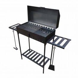 Мангал з кришкою на 12 шампурів 5мм для барбекю та шашликів. Металеві полиці, знімні ніжки, решітка-гриль, совок та кочерга
