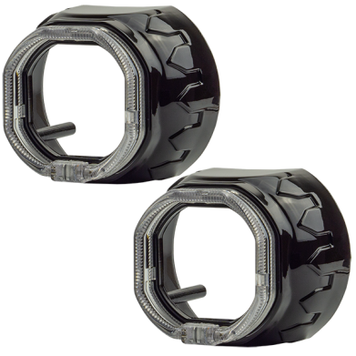 Маска декоративна для автомобільних фар DriveX MS A-104 2.5" Black White+Yellow з вбудованою підсвіткою