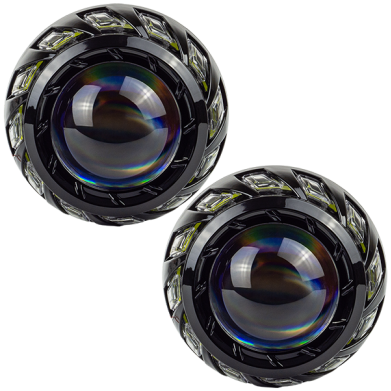 Маска декоративна для автомобільних фар DriveX MS A-107 3.0" Black White+Yellow з вбудованою підсвіткою