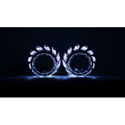 Маска декоративна для автомобільних фар DriveX MS A-107 3.0" Black White+Yellow з вбудованою підсвіткою