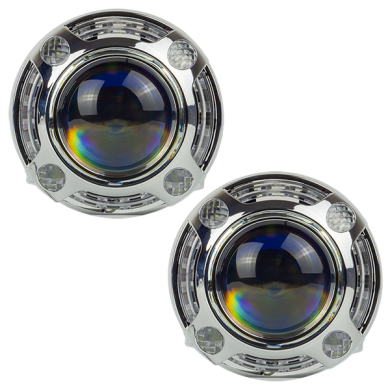 Маска декоративна для автомобільних фар DriveX MS A-106 3.0" Silver White+Yellow з вбудованою підсвіткою