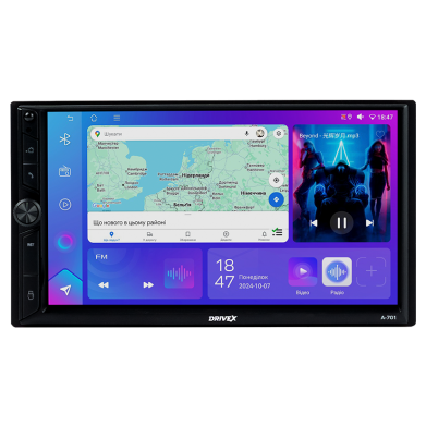 Автомобільний мультимедійний центр 2-Din 7" з бездротовим CarPlay та Android Auto - DriveX A-701 2-Din 7" 4xCores 2/32GB 4x45W Android 10.0