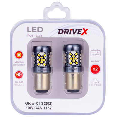Світлодіоди в габаритні вогні. Підсвітку номера та салона DriveX Glow X1 S25(2) 12-24V 10W CAN 1200Lm 1157/P21/5W BAY15D d-15mm к-т.
