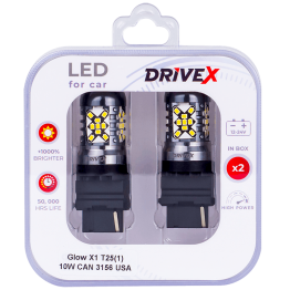 Світлодіоди в габаритні вогні. Підсвітку номера та салона DriveX Glow X1 T25(1) 12-24V 10W CAN 1200Lm 3156/P27W base-16mm USA к-т.