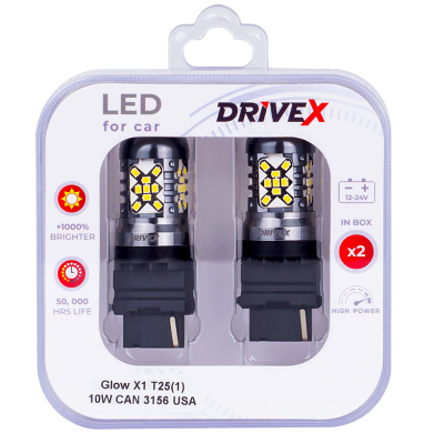 Світлодіоди в габаритні вогні. Підсвітку номера та салона DriveX Glow X1 T25(1) 12-24V 10W CAN 1200Lm 3156/P27W base-16mm USA к-т.