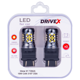 Світлодіоди в габаритні вогні. Підсвітку номера та салона DriveX Glow X1 T25(2) 12-24V 10W CAN 1200Lm 3157/P27/7W base-16mm USA к-т.