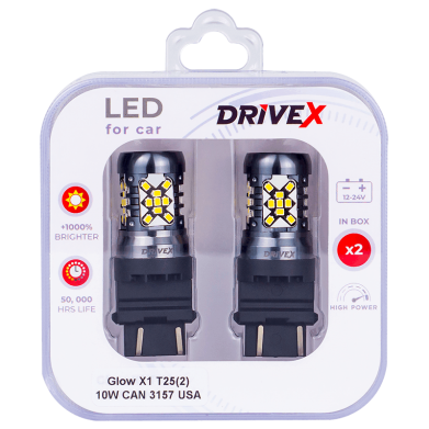 Світлодіоди в габаритні вогні. Підсвітку номера та салона DriveX Glow X1 T25(2) 12-24V 10W CAN 1200Lm 3157/P27/7W base-16mm USA к-т.
