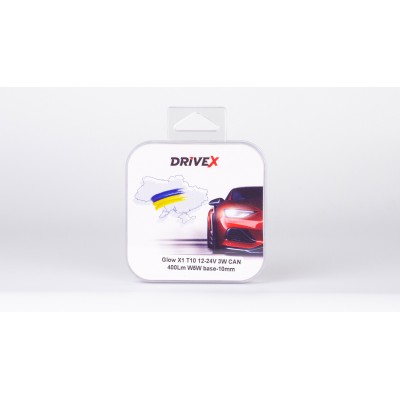 Світлодіоди в габаритні вогні. Підсвітку номера та салона DriveX Glow X1 T10 12-24V 3W CAN 400Lm W5W base-10mm к-т.