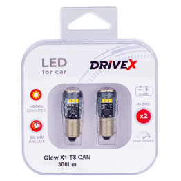 Світлодіоди в габаритні вогні. Підсвітку номера та салона DriveX Glow X1 T8 12-24V CAN 300Lm BA9S/T4W d-9mm к-т.