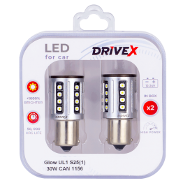 Світлодіоди в габаритні вогні. Підсвітку номера та салона DriveX Glow UL1 S25(1) 9-48V 30W CAN 2600Lm 1156/P21W BA15S d-15mm к-т.