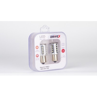 Світлодіоди в габаритні вогні. Підсвітку номера та салона DriveX Glow UL1 S25(1) 9-48V 30W CAN 2600Lm 1156/P21W BA15S d-15mm к-т.