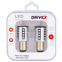 Світлодіоди в габаритні вогні. Підсвітку номера та салона DriveX Glow UL1 S25(2) 9-48V 30W CAN 2600Lm 1157/P21/5W BAY15D d-15mm к-т.