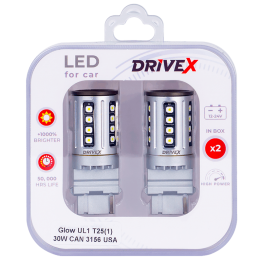 Світлодіоди в габаритні вогні. Підсвітку номера та салона DriveX Glow UL1 T25(1) 9-48V 30W CAN 2600Lm 3156/P27W base-16mm USA к-т.