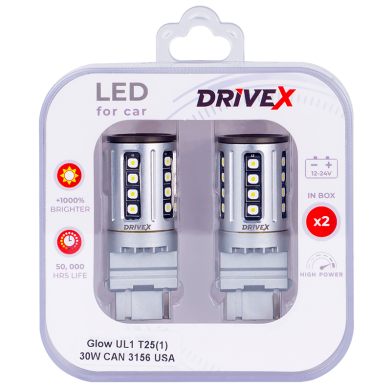 Світлодіоди в габаритні вогні. Підсвітку номера та салона DriveX Glow UL1 T25(1) 9-48V 30W CAN 2600Lm 3156/P27W base-16mm USA к-т.