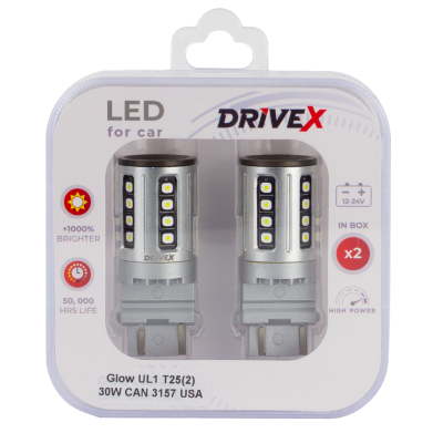 Світлодіоди в габаритні вогні. Підсвітку номера та салона DriveX Glow UL1 T25(2) 9-48V 30W CAN 2600Lm 3157/P27/7W base-16mm USA к-т.