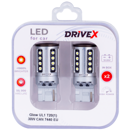 Світлодіоди в габаритні вогні. Підсвітку номера та салона DriveX Glow UL1 T20(1) 9-48V 30W CAN 2600Lm 7440/W21W base-16mm EU к-т.