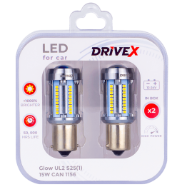 Світлодіоди в габаритні вогні. Підсвітку номера та салона DriveX Glow UL2 S25(1) 12V 15W CAN 2600Lm 1156/P21W BA15S d-15mm к-т.