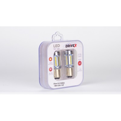 Світлодіоди в габаритні вогні. Підсвітку номера та салона DriveX Glow UL2 S25(2) 12V 15W CAN 2600Lm 1157/P21/5W BAY15D d-15mm к-т.