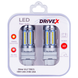 Світлодіоди в габаритні вогні. Підсвітку номера та салона DriveX Glow UL2 T25(1) 12V 15W CAN 2600Lm 3156/P27W base-16mm USA к-т.