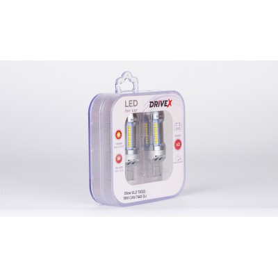 Світлодіоди в габаритні вогні. Підсвітку номера та салона DriveX Glow UL2 T20(2) 12V 15W CAN 2600Lm 7443/W21/5W base-16mm EU к-т.