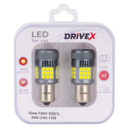 Світлодіоди в габаритні вогні. Підсвітку номера та салона DriveX Glow FAN1 S25(1) 9-48V 30W CAN 3000Lm 1156/P21W BA15S d-15mm к-т.