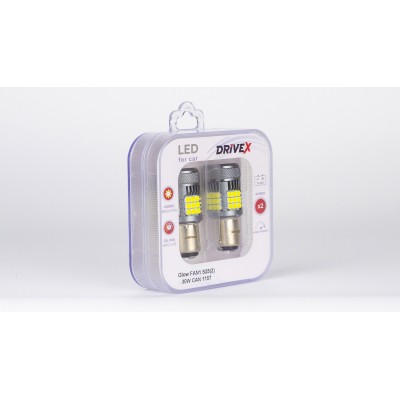 Світлодіоди в габаритні вогні. Підсвітку номера та салона DriveX Glow FAN1 S25(2) 9-48V 30W CAN 3000Lm 1157/P21/5W BAY15D d-15mm к-т.