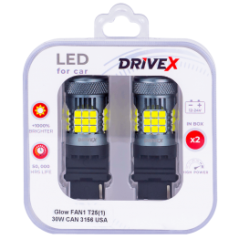 Світлодіоди в габаритні вогні. Підсвітку номера та салона DriveX Glow FAN1 T25(1) 9-48V 30W CAN 3000Lm 3156/P27W base-16mm USA к-т.