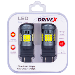 Світлодіоди в габаритні вогні. Підсвітку номера та салона DriveX Glow FAN1 T25(2) 9-48V 30W CAN 3000Lm 3157/P27/7W base-16mm USA к-т.