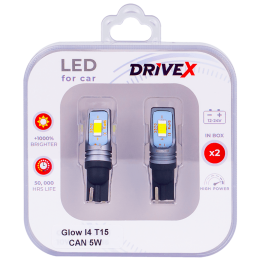 Світлодіоди в габаритні вогні. Підсвітку номера та салона DriveX Glow I4 T15 12-24V CAN 5W 1000Lm W16W base-10mm к-т.