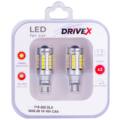 Світлодіоди в габаритні вогні. Підсвітку номера та салона DriveX T15-202 DLX 3030-28 10-16V CAN W16W d-10mm к-т.