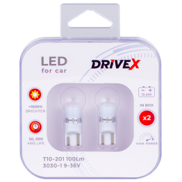Світлодіоди в габаритні вогні. Підсвітку номера та салона DriveX T10-201 100Lm 3030-1 9-36V W5W base-10mm к-т.