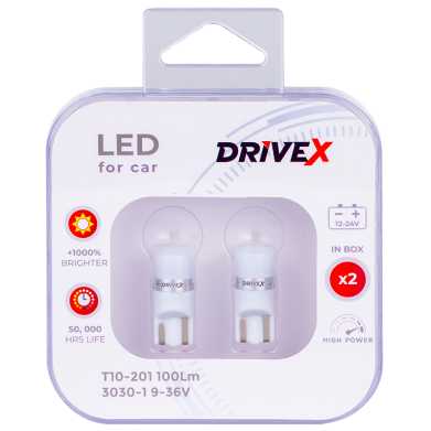 Світлодіоди в габаритні вогні. Підсвітку номера та салона DriveX T10-201 100Lm 3030-1 9-36V W5W base-10mm к-т.