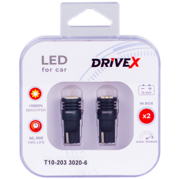 Світлодіоди в габаритні вогні. Підсвітку номера та салона DriveX T10-203 3020-6 9-48V W5W base-10mm к-т.