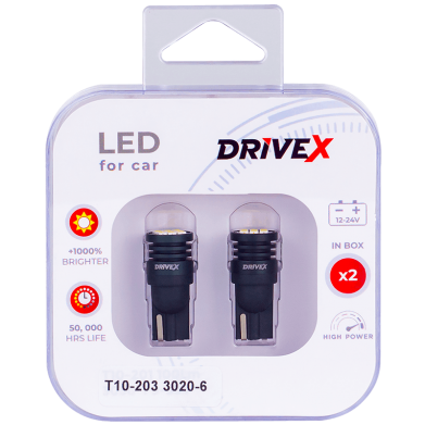 Світлодіоди в габаритні вогні. Підсвітку номера та салона DriveX T10-203 3020-6 9-48V W5W base-10mm к-т.