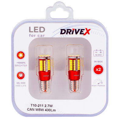 Світлодіоди в габаритні вогні. Підсвітку номера та салона DriveX T10-211 12-24V 2.7W CAN W5W 430Lm base-10mm к-т.