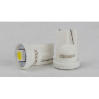 Світлодіоди в габаритні вогні. підсвітку номера та в салон  DriveX T10-244 White 12V 0.3W 10Lm W5W base-10mm C