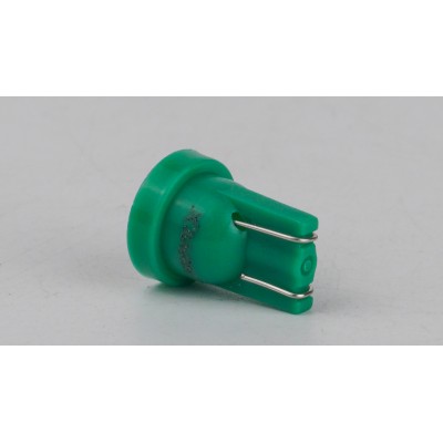 Світлодіоди в габаритні вогні. підсвітку номера та в салон T10-244 Green 12V 0.3W 12Lm W5W base-10mm C