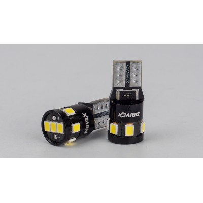Світлодіоди в габаритні вогні. підсвітку номера та в салон  DriveX T10-255 12V 2W 130Lm W5W base-10mm B