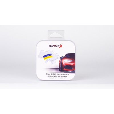 Світлодіоди в габаритні вогні. Підсвітку номера та салона DriveX Glow X1 T10 12-24V 3W CAN 400Lm W5W base-10mm к-т.