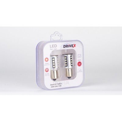 Світлодіоди в габаритні вогні. Підсвітку номера та салона DriveX Glow UL1 S25(1) 9-48V 30W CAN 2600Lm 1156/P21W BA15S d-15mm к-т.