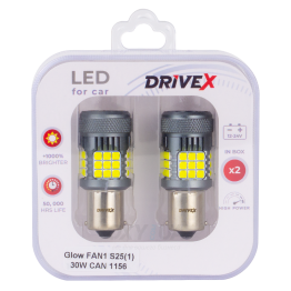 Світлодіоди в габаритні вогні. Підсвітку номера та салона DriveX Glow FAN1 S25(1) 9-48V 30W CAN 3000Lm 1156/P21W BA15S d-15mm к-т.