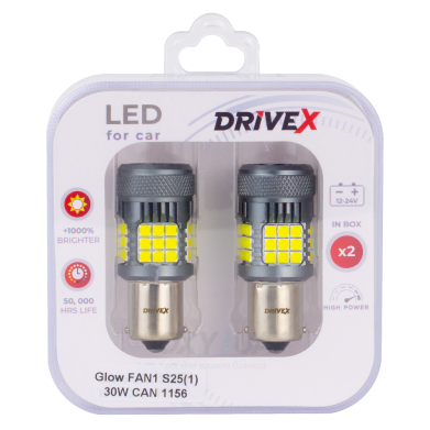 Світлодіоди в габаритні вогні. Підсвітку номера та салона DriveX Glow FAN1 S25(1) 9-48V 30W CAN 3000Lm 1156/P21W BA15S d-15mm к-т. Світлодіоди в габаритні вогні. Підсвітку номера та салона DriveX Glow FAN1 S25(1) 9-48V 30W CAN 3000Lm 1156/P21W BA15S d-15mm к-т.