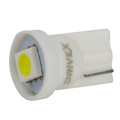 Світлодіоди в габаритні вогні. підсвітку номера та в салон  DriveX T10-244 White 12V 0.3W 10Lm W5W base-10mm C