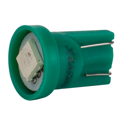 Світлодіоди в габаритні вогні. підсвітку номера та в салон T10-244 Green 12V 0.3W 12Lm W5W base-10mm C