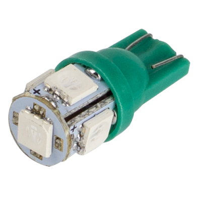 Світлодіоди в габаритні вогні. підсвітку номера та в салон  DriveX T10-265 Green 12V 0.7W 26Lm W5W base-10mm C