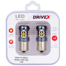 Світлодіоди в габаритні вогні. Підсвітку номера та салона DriveX Glow X1 S25(1) Amber 12-24V 10W CAN 1200Lm 1156/P21W BA15S d-15mm к-т.