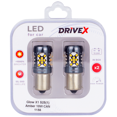 Світлодіоди в габаритні вогні. Підсвітку номера та салона DriveX Glow X1 S25(1) Amber 12-24V 10W CAN 1200Lm 1156/P21W BA15S d-15mm к-т.